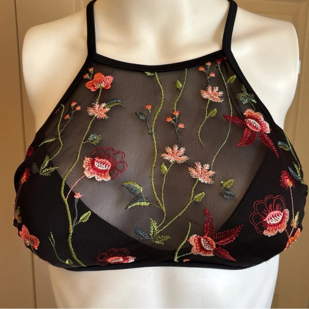 Floral Embroidered Mesh Bralette